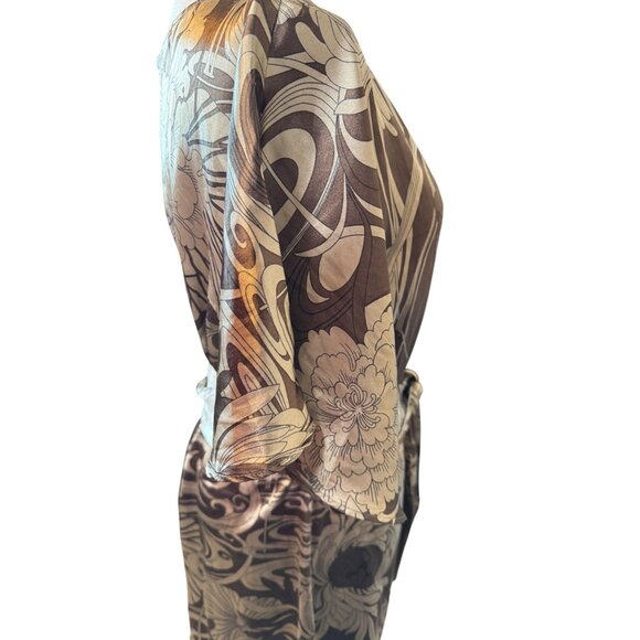 2/$30 ZARA Basic M Brown Taupe Ivory Floral Print Kimono Satiny Dress - Picture 10 of 16